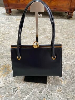 Coblentz Original Vintage Mid-Century Navy Shoulder Bag with Gold Hardware